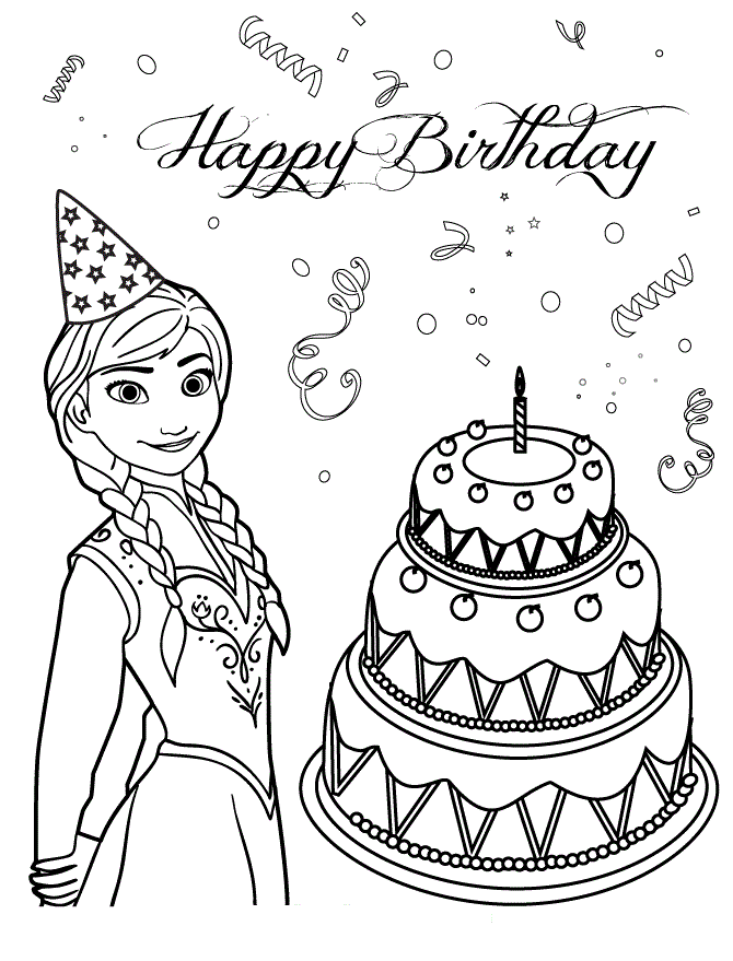 Anna Loves Birthday Cake Colouring Page
