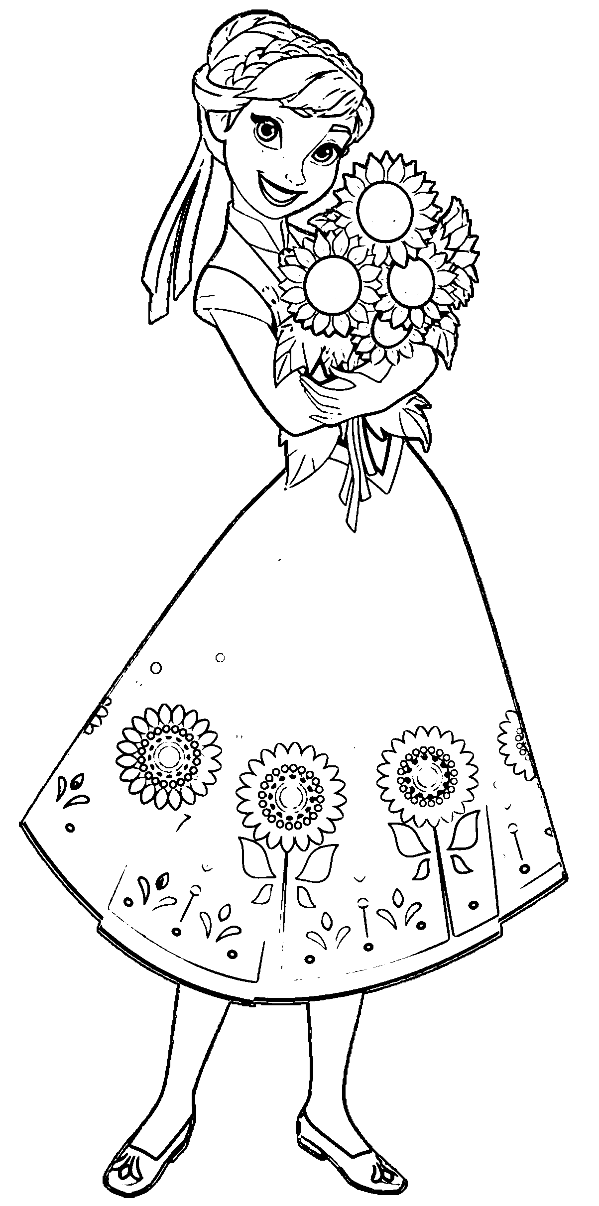 Anna With A Beautiful Bouquet Coloring Page