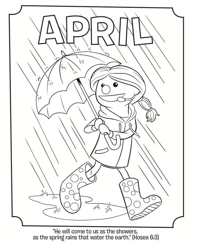 Baby Girl In The Rain Of April Coloring Page