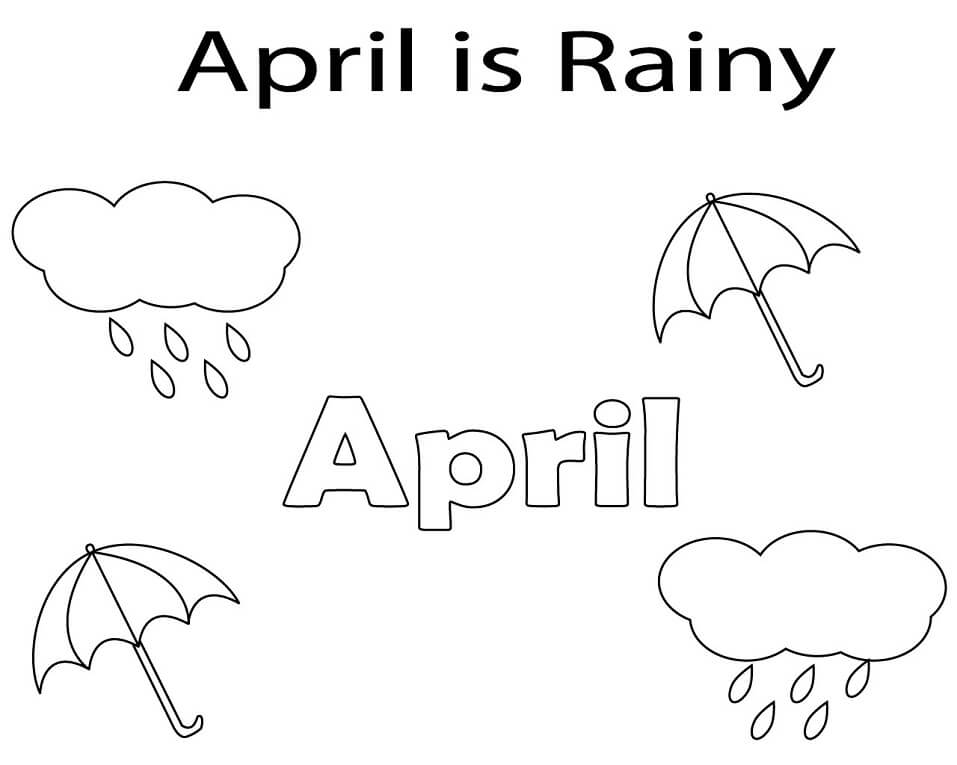 April With Umbrellas Coloring Page