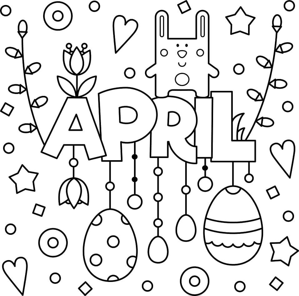 April With Multi Ballons Coloring Page