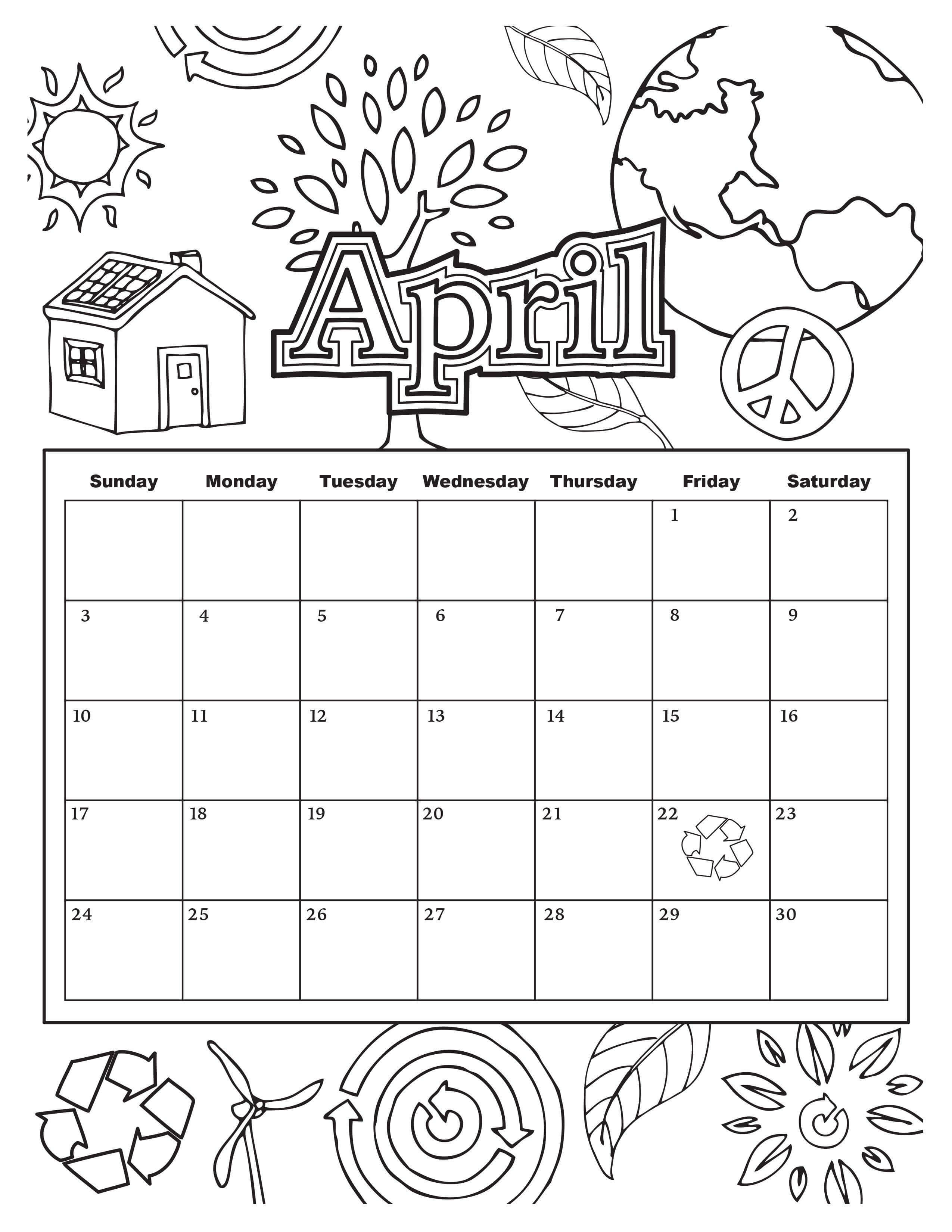 April School Calendar 2019 Coloring Page