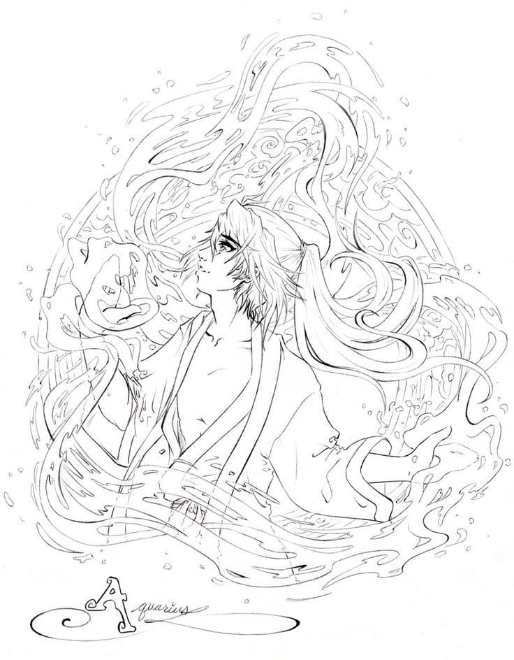 Aquarius With Man Cool Coloring Page