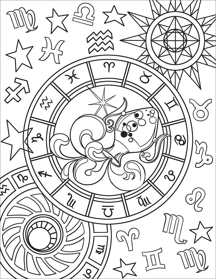 Aquarius Zodiac Sign Cool Coloring Page