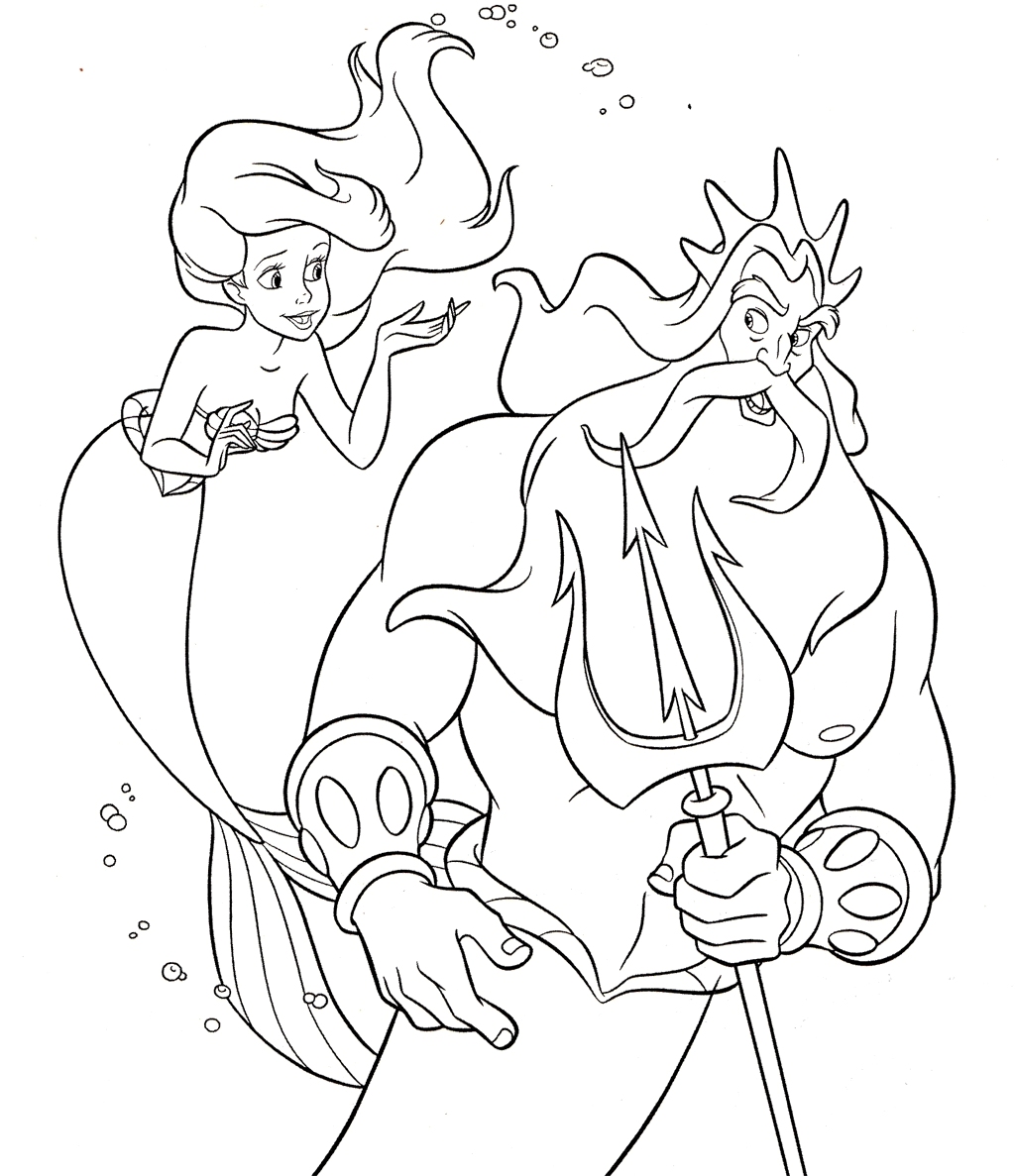 Ariel and King Tritons Coloring Page