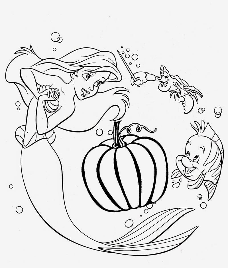 Ariel and Pumpkin Coloring Page