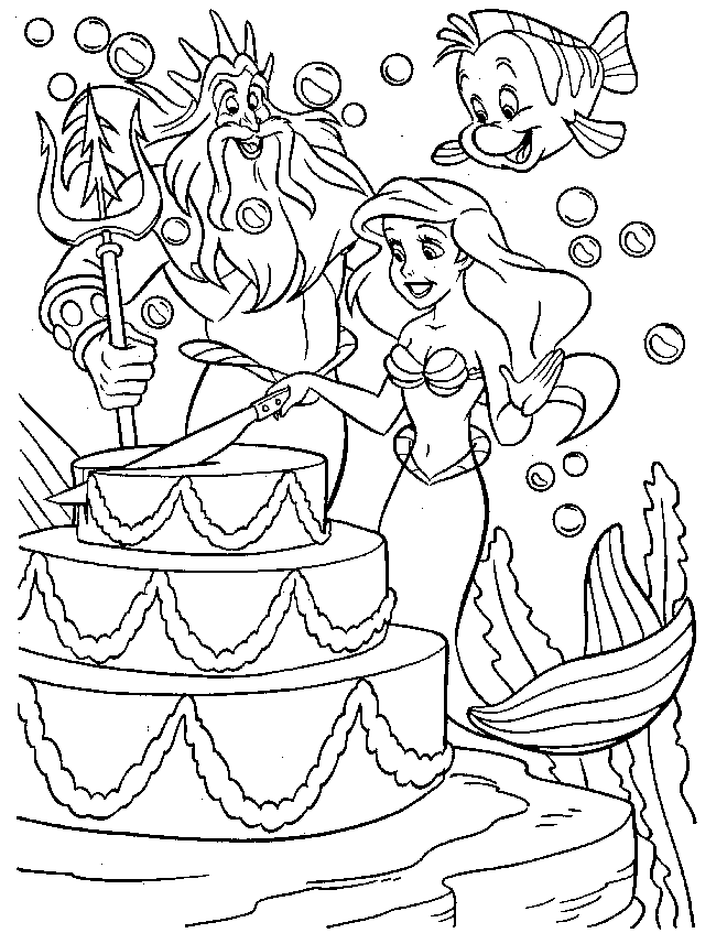 Ariel Having Her Birth Days Cake Disney Princess S9cd0 Coloring Page