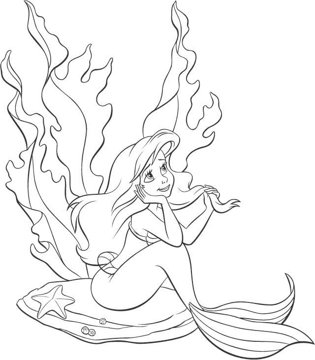 Ariel Sitting With Seaweeds Disney Princess Sd610 Coloring Page