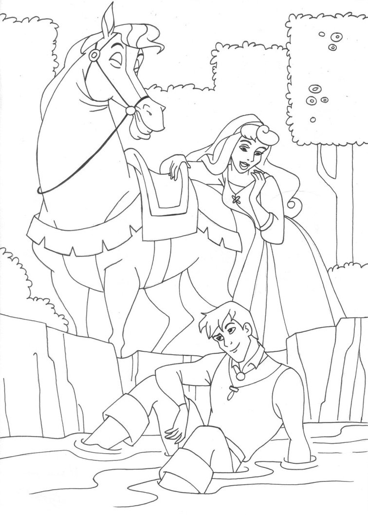 Aurora And The Prince Riding A Horse 4e96 Coloring Page