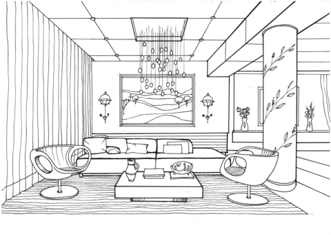 Awesome Living Room Coloring Page