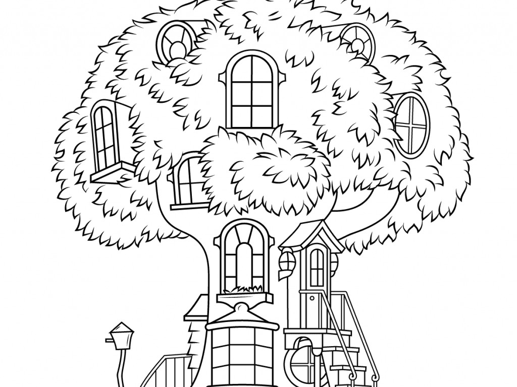 Awesome Tree House Coloring Page