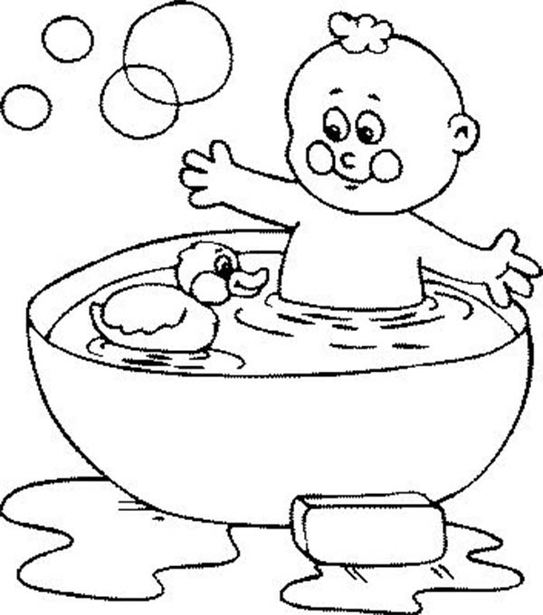 Baby Bath Time Rubber Ducks Coloring Page
