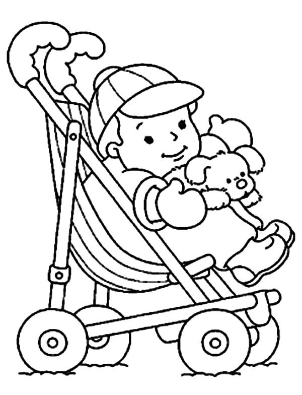 Baby Boy in Stroller Coloring Page