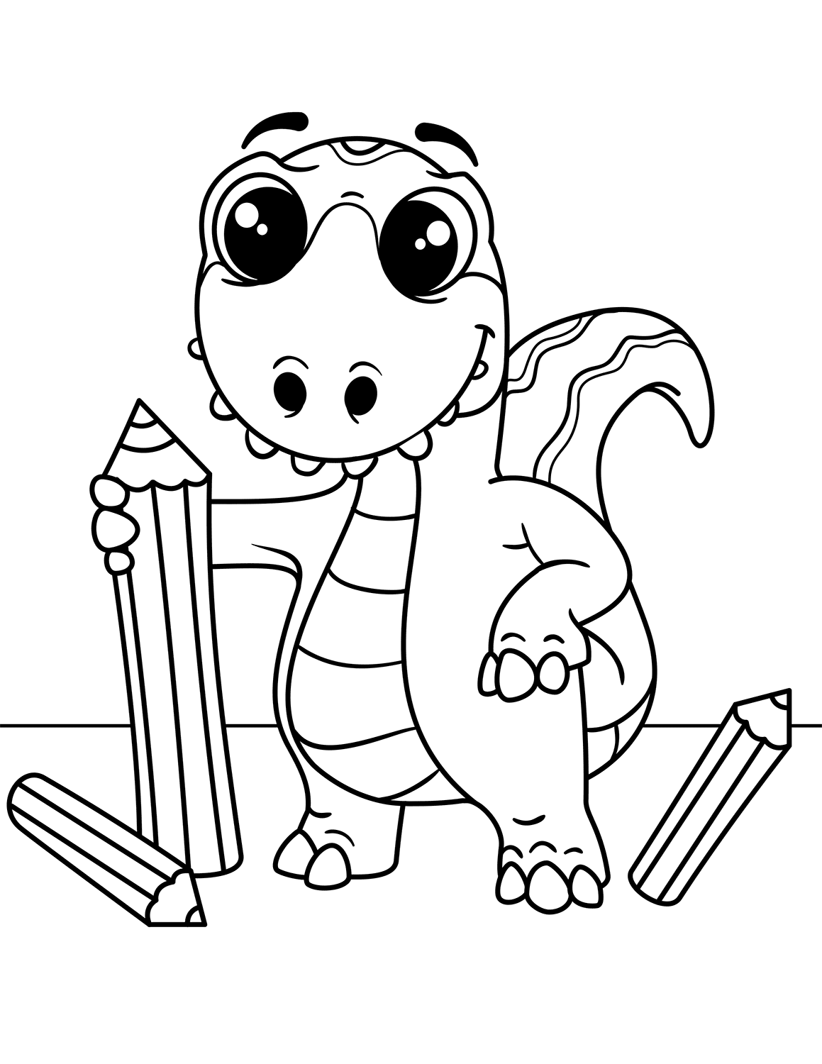 Baby Dinosaur With Pencils Coloring Page