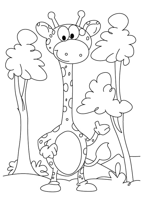 Baby Giraffe Among The Trees Coloring Page