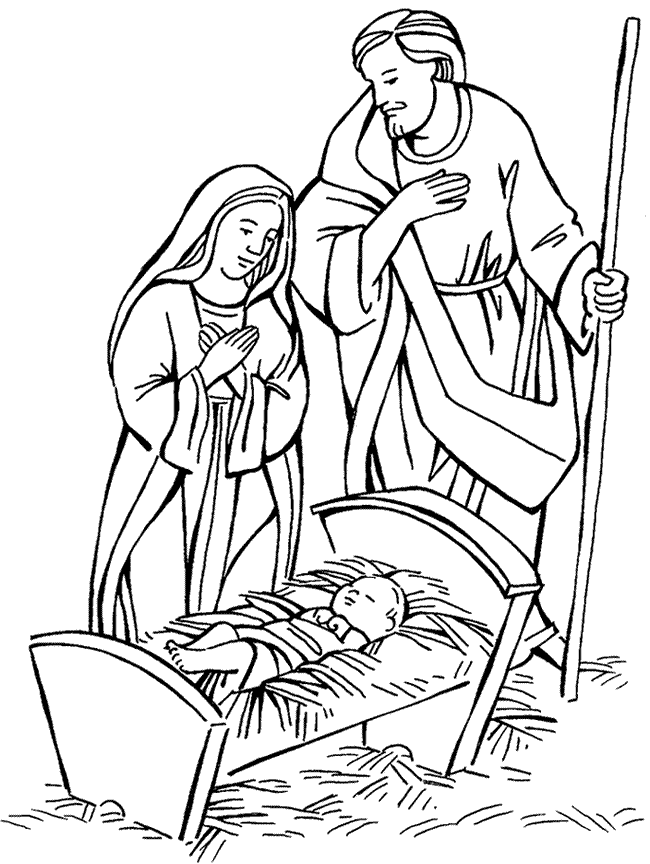 Baby Jesus Mary and Joseph Coloring Page