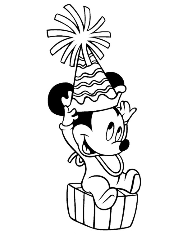 Baby Mickey And Party Hat Disney Coloring Page