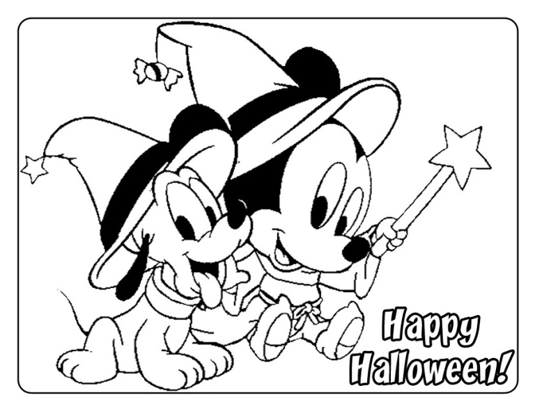 Baby Mickey And Pluto In Halloween Disney Coloring Page