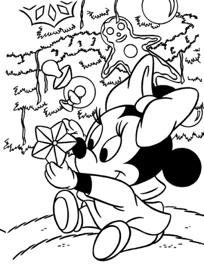 Baby Minnie And A Star Disney Coloring Page