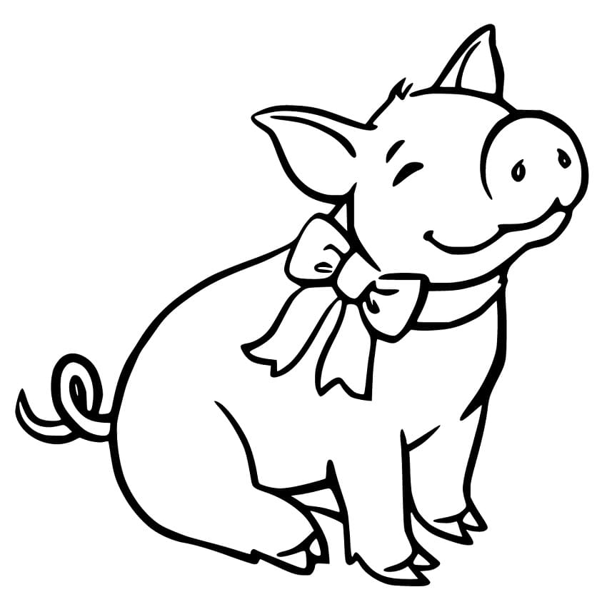 Baby Pig With Bow Coloring Page