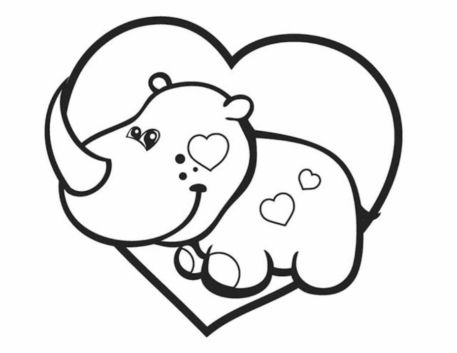 Baby Rhino With Heart Coloring Page