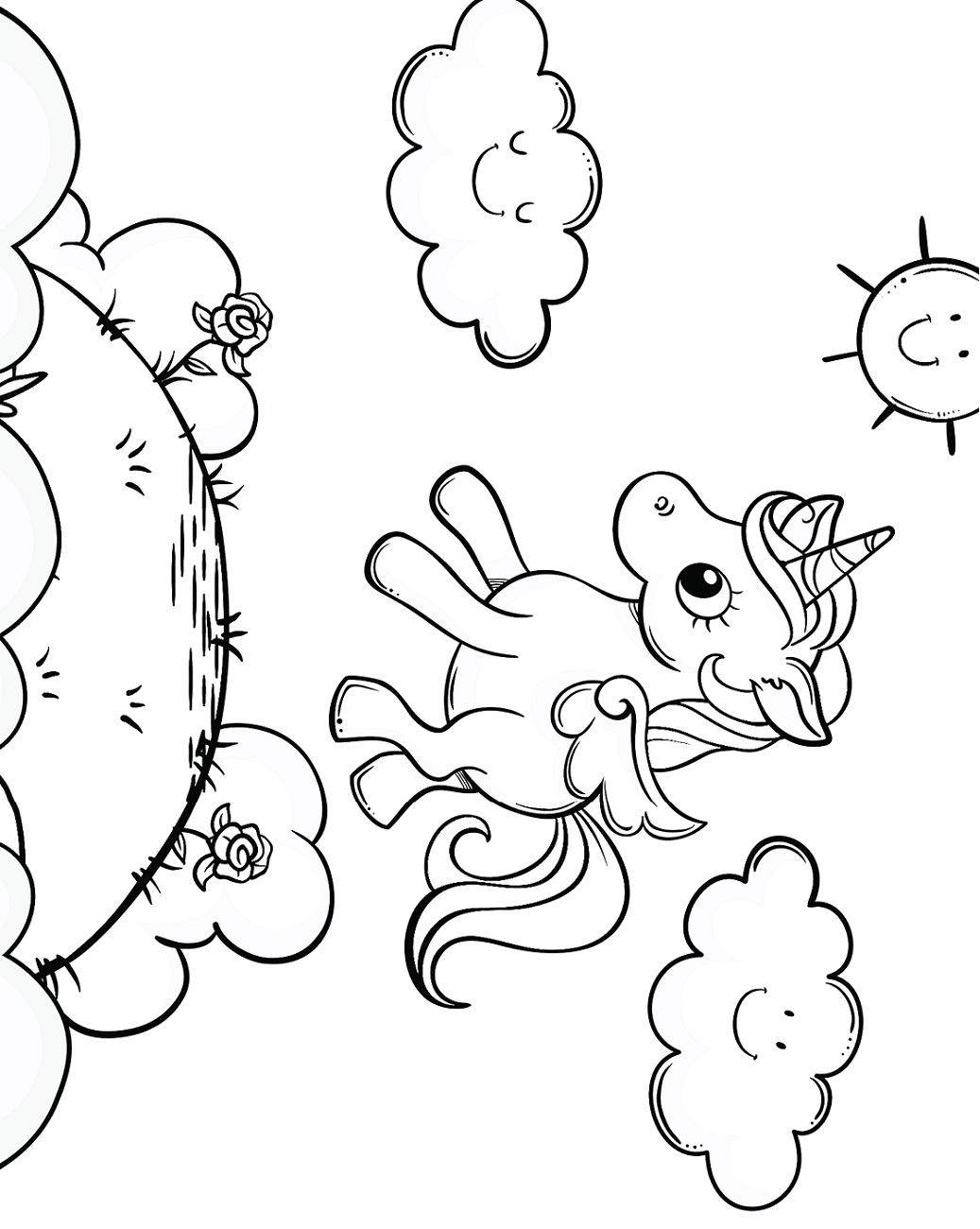 Baby Unicorn Flying Coloring Page