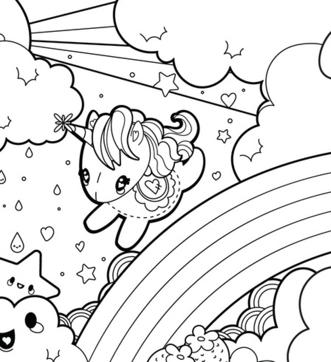 Baby Unicorn In Magical Sky Coloring Page