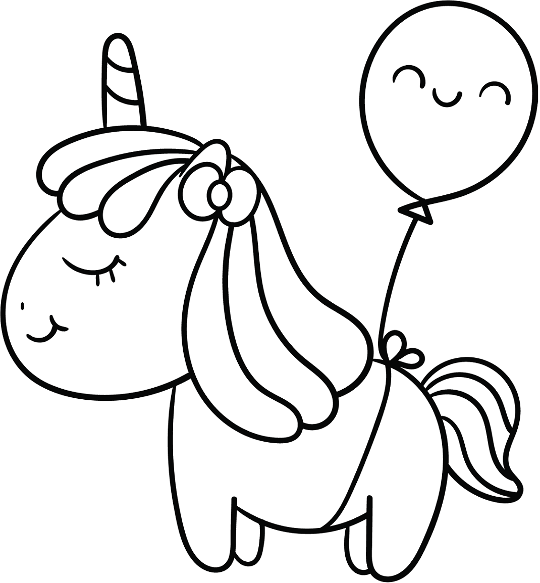 Baby Unicorn With A Balloon Coloring Page
