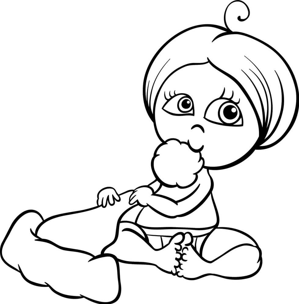 Baby with Santa Hat Coloring Page