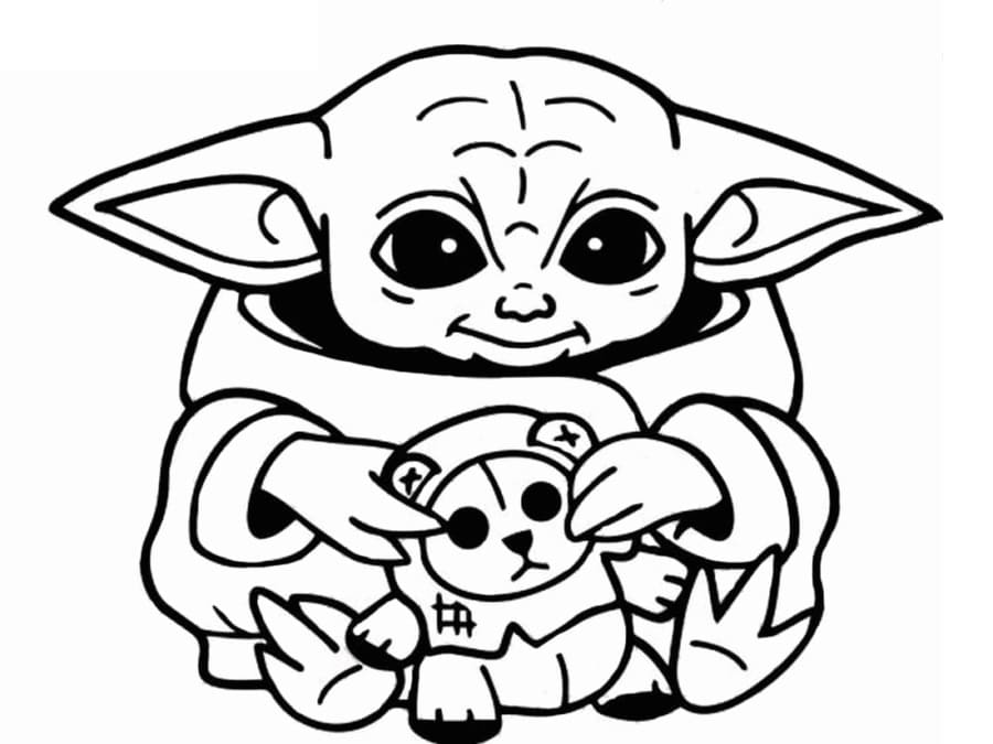 Baby Yoda and Toy Coloring Page