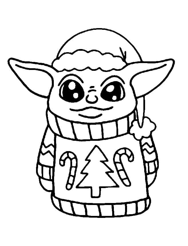 Baby Yoda Christmas Coloring Page