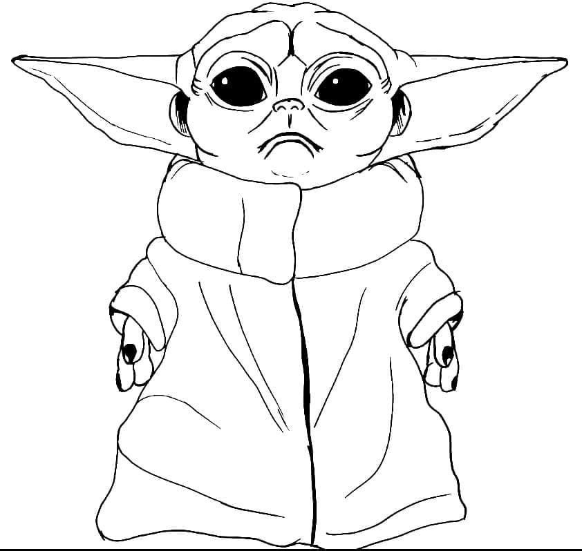 Baby Yoda is Crying Coloring Page
