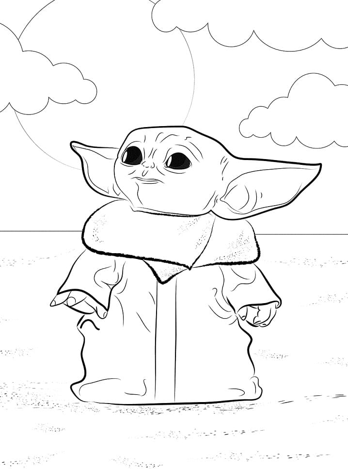 Baby Yoda Look Up Coloring Page