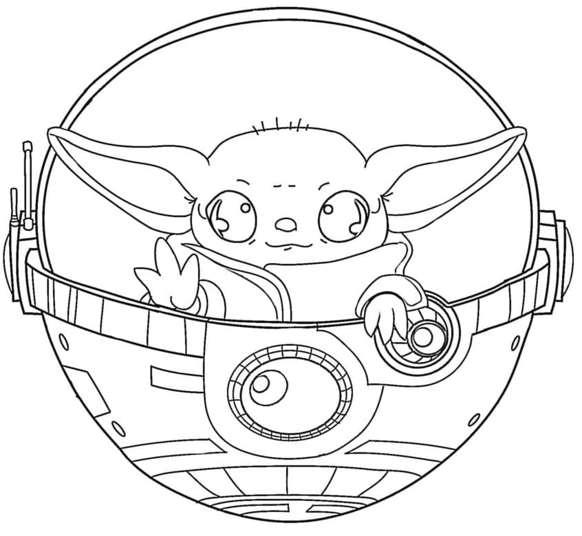 Baby Yoda Looks Cute Coloring Page