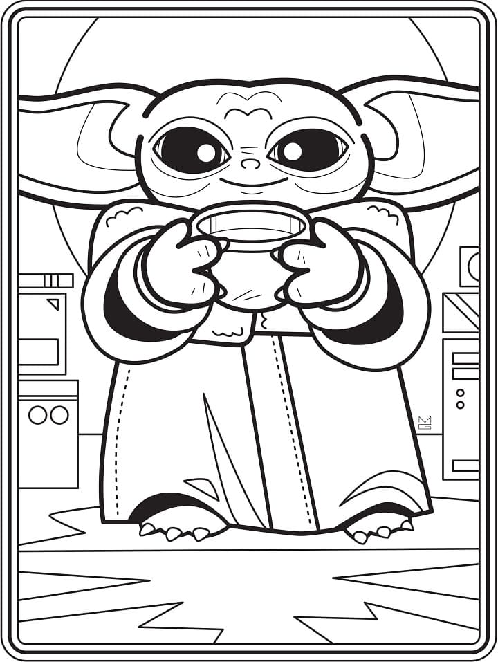 Baby Yoda Smiling Coloring Page