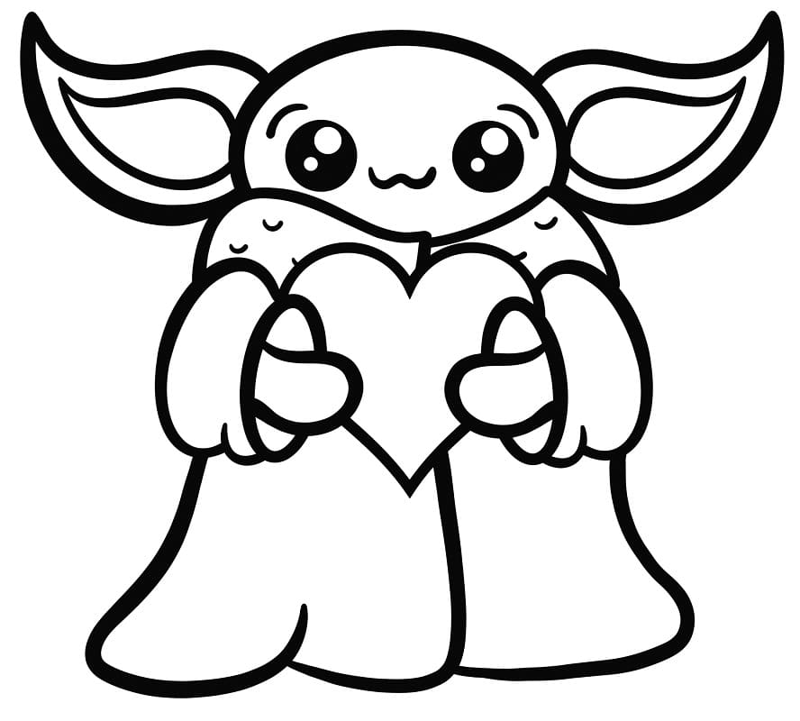 Baby Yoda with Heart Coloring Page