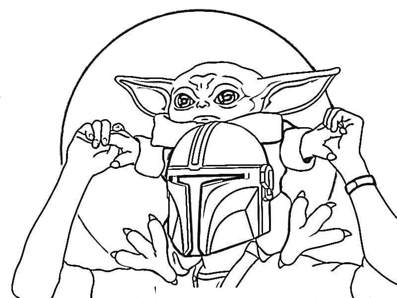 Baby Yoda with Mandalorian Coloring Page