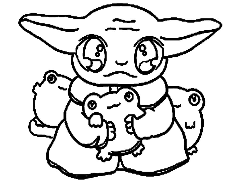 Baby Yoda with Toys Coloring Page