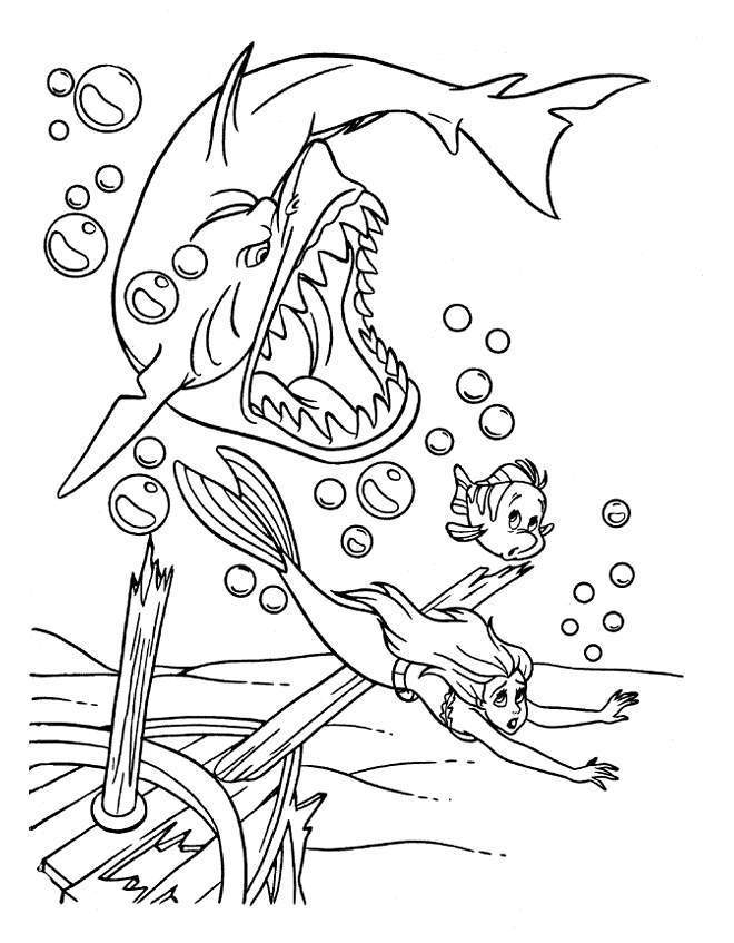 Bad Shark Chasing Ariel Disney Princess S72b4 Coloring Page