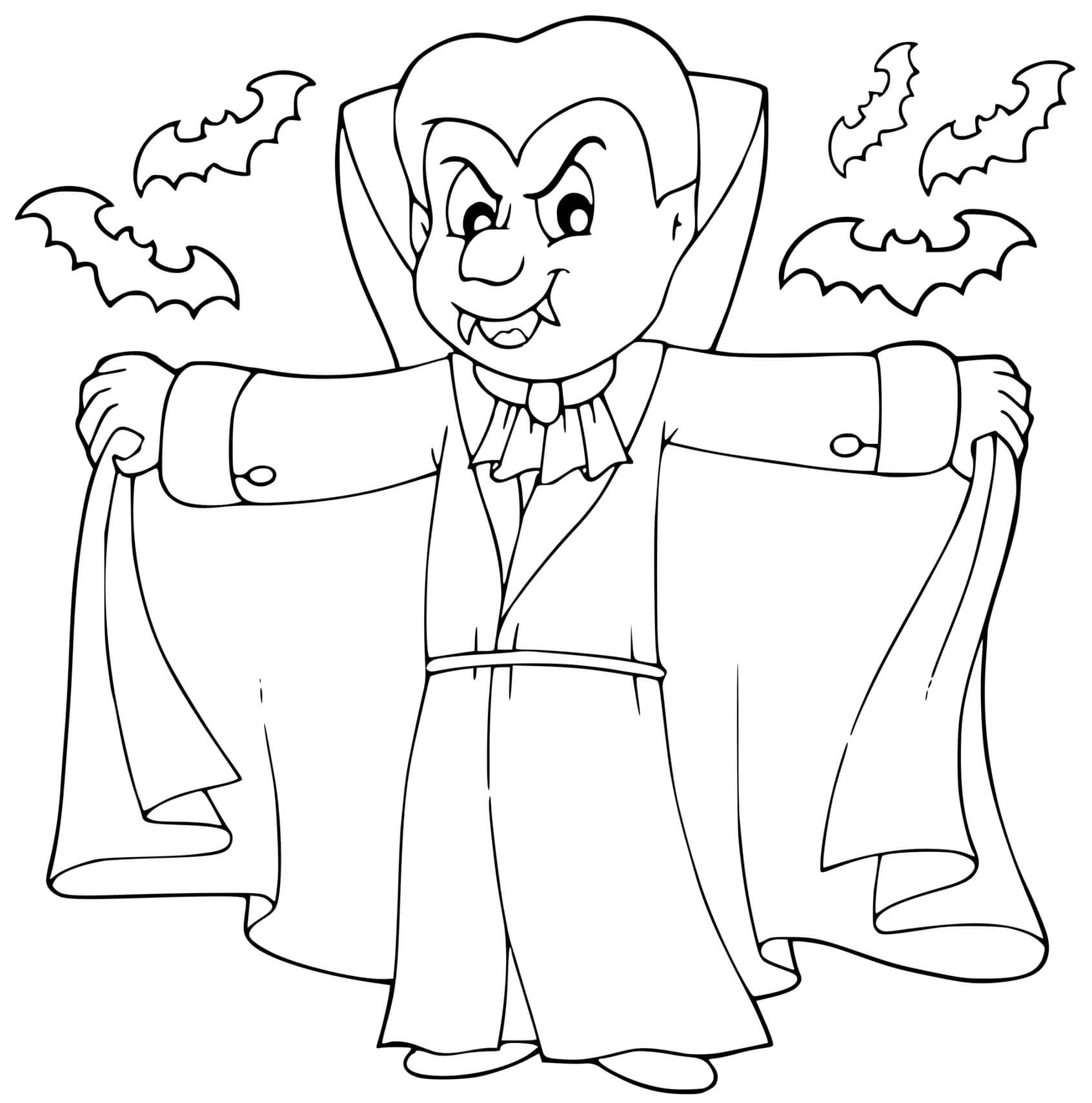 Bad Vampire With A Cape And Bats