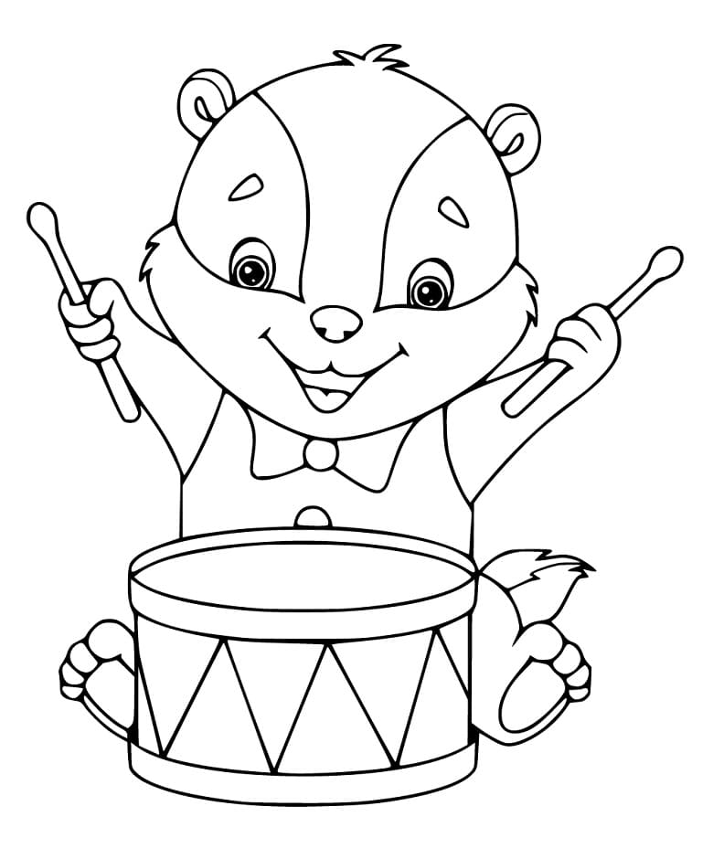 Badger Playing Drum Coloring Page