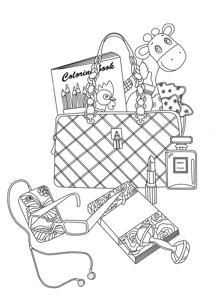 Bag and Feminine Accessories Coloring Page