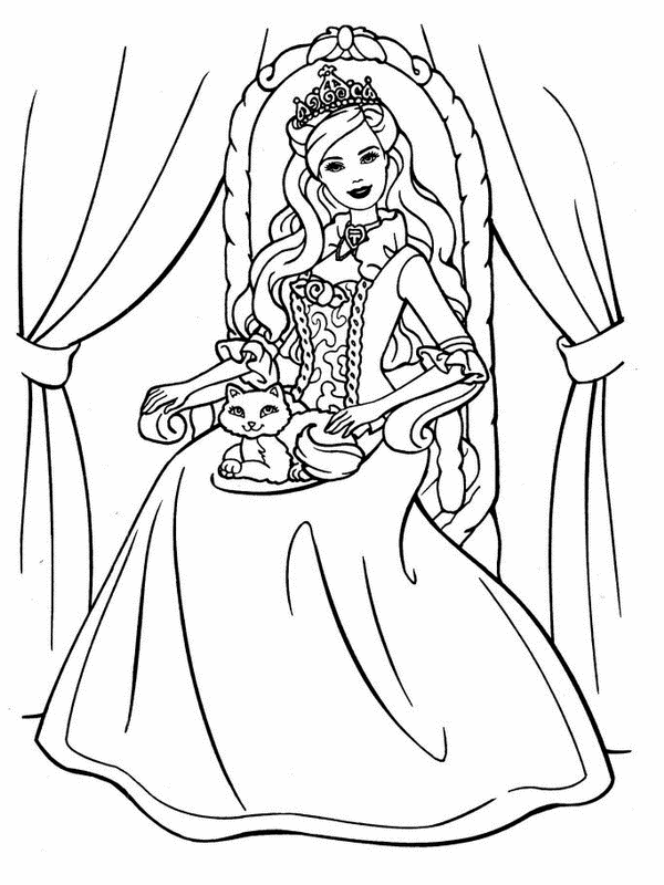 Barbie With Cat On Her Lap Animal Coloring Page