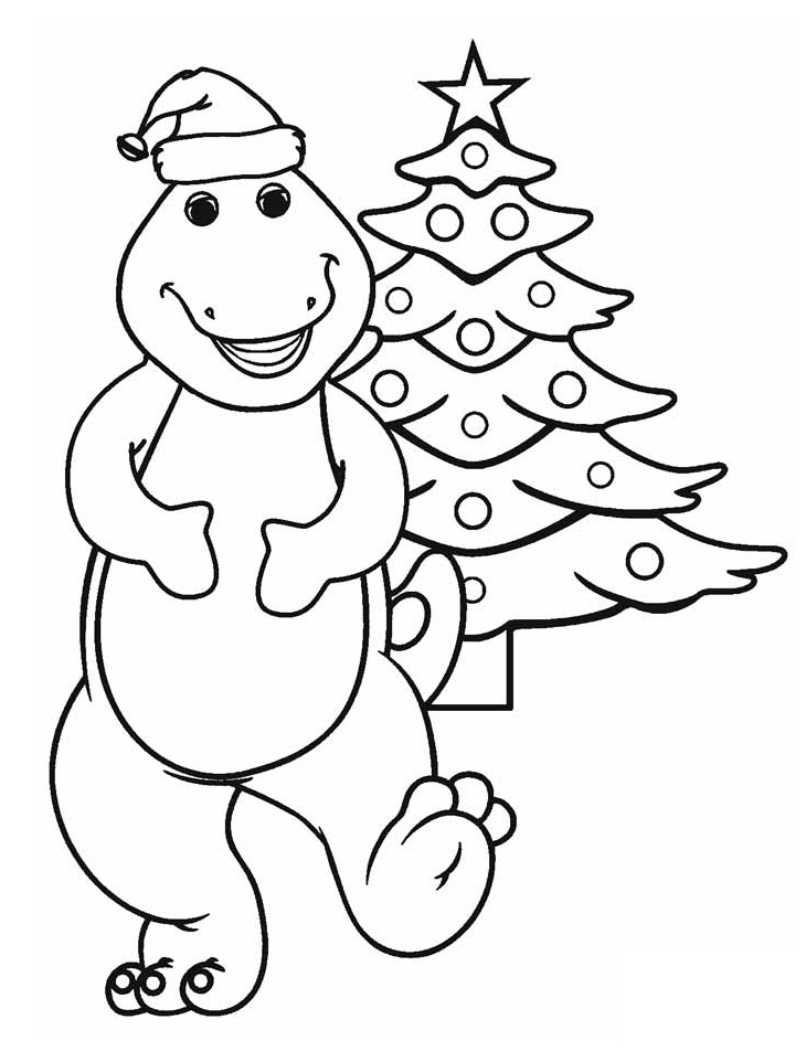Barney and Christmas Tree Coloring Page