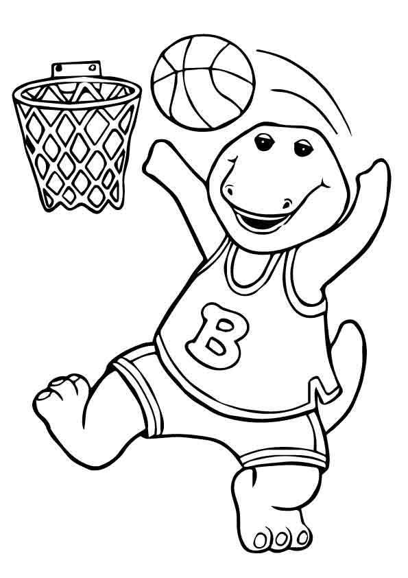 Barney Playing Basketballs Coloring Page