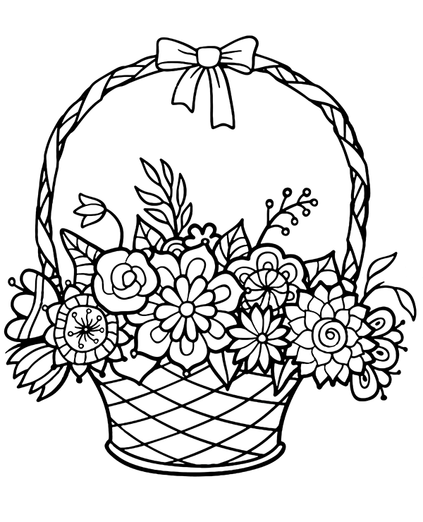 Basket Of Flowers Coloring Page