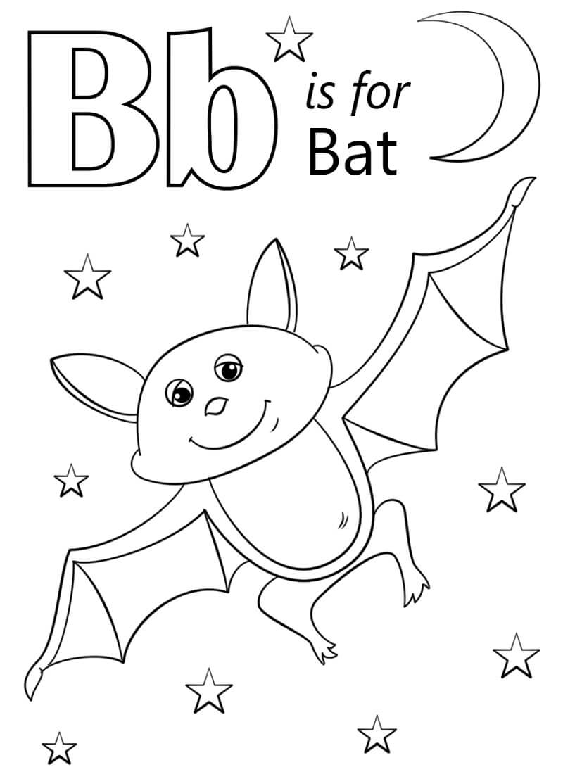 Bat Letter B Coloring Page