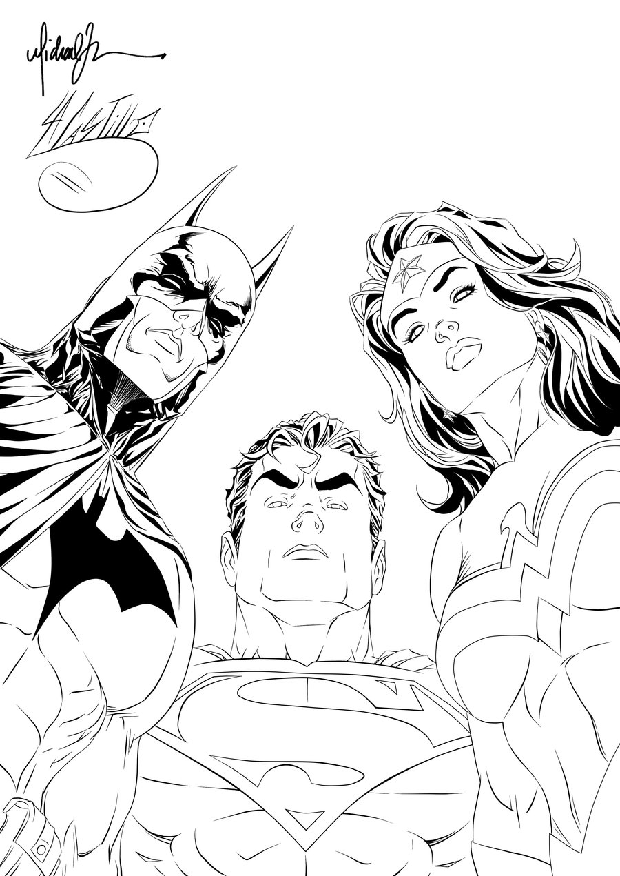 Batman Superman Wonder Woman Looking At You For Adult Coloring Page