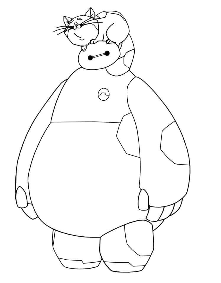 Baymax and Cat Coloring Page