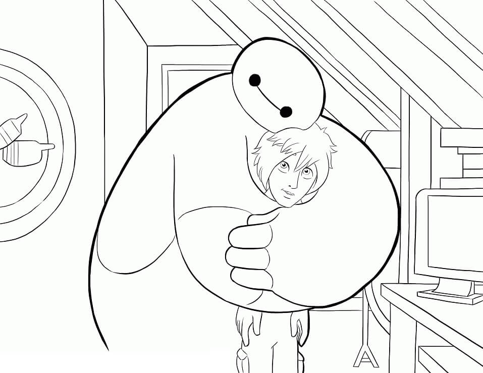 Baymax is Hugging Hiro Coloring Page